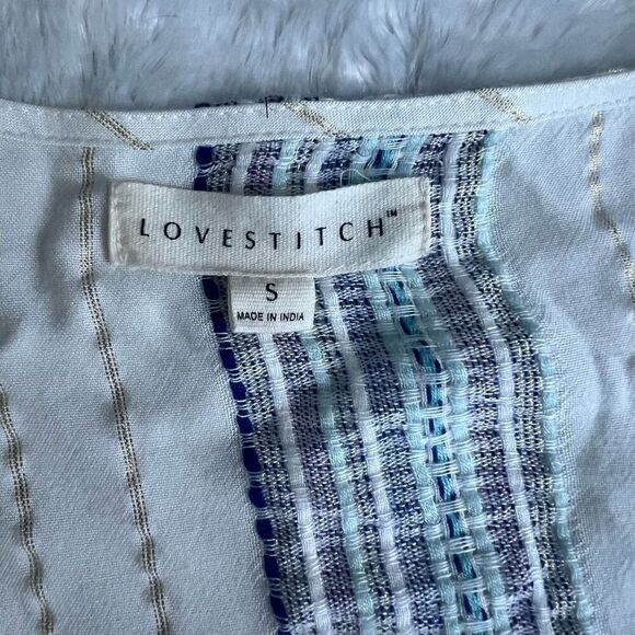 Lovestitch Womens White Flare sleeve Striped V-Neck Front Tie Blouse Size Small - Picture 5 of 7